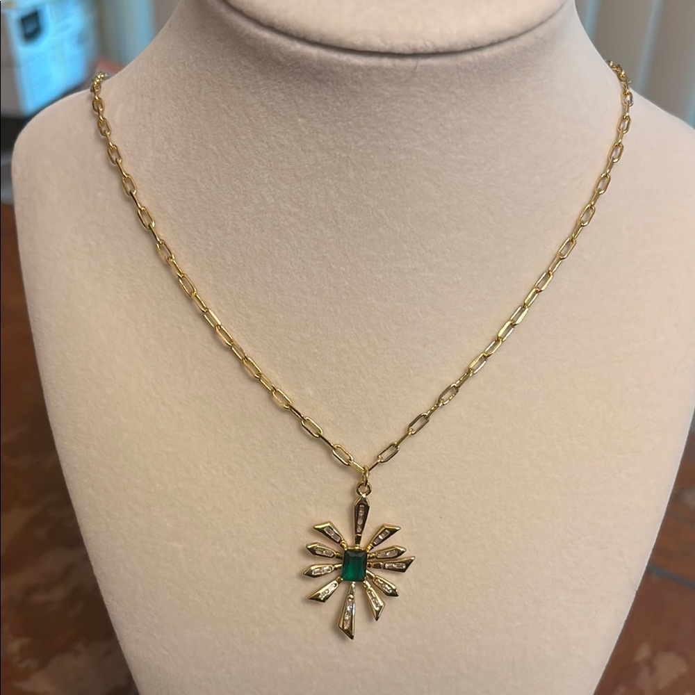 Gold and Green Pendant Necklace
